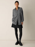 Wool Cotton Check Classic Collar Long Shirt
