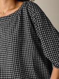 Wool Cotton Check Bateau Neck Top