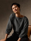 Wool Cotton Check Bateau Neck Top