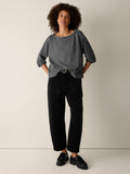 Wool Cotton Check Bateau Neck Top