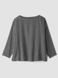Wool Cotton Check Bateau Neck Top
