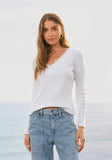 Remi Rib Knit V-Neck w/Lace