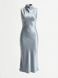 Astra Satin Bias Mock Neck Dress