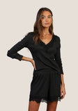 Remi Rib Knit V-Neck w/Lace