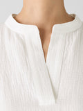 Silk Linen Box Mandarin Collar Top