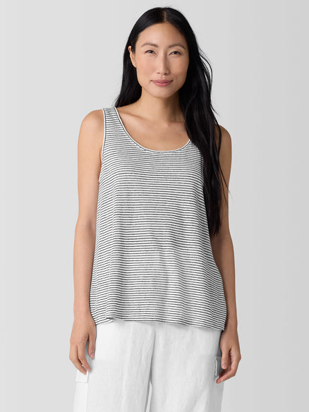 Striped Organic Linen Jersey Scoop Neck Tank