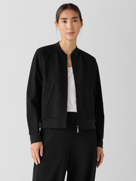 Washable Flex Ponte Stand Collar Jacket w/ Pockets