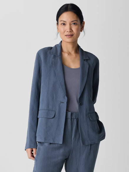 Linen Silk Twill Notch Collar Blazer