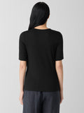 Organic Cotton Stretch Rib Crew Neck Elbow Sleeve Top