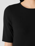 Organic Cotton Stretch Rib Crew Neck Elbow Sleeve Top