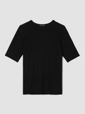 Organic Cotton Stretch Rib Crew Neck Elbow Sleeve Top