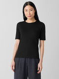 Organic Cotton Stretch Rib Crew Neck Elbow Sleeve Top
