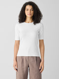 Organic Cotton Stretch Rib Crew Neck Elbow Sleeve Top
