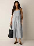 Striped Organic Cotton Gauze Tiered Dress