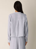 Striped Organic Cotton Gauze Band Collar Shirt