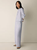 Striped Organic Cotton Gauze Band Collar Shirt