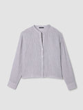 Striped Organic Cotton Gauze Band Collar Shirt