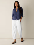 Striped Organic Cotton Gauze Band Collar Shirt