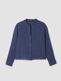 Striped Organic Cotton Gauze Band Collar Shirt
