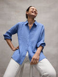 Striped Organic Cotton Gauze Classic Collar Shirt