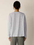 Striped Organic Linen Jersey Crew Neck Long Sleeve Tee