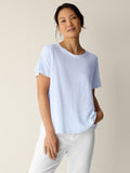 Striped Organic Linen Jersey Crew Neck Short Sleeve Tee