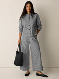 Check Print Wide Leg Ankle Pants