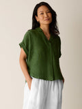 Washed Organic Linen Délavé V-Neck Top