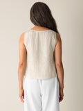Textured Silk Jacquard Ballet Neck Short Shell