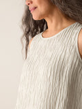 Textured Silk Jacquard Ballet Neck Short Shell