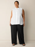 Organic Handkerchief Linen Mandarin Collar Sleeveless Shirt