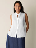 Organic Handkerchief Linen Mandarin Collar Sleeveless Shirt