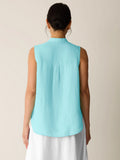 Organic Handkerchief Linen Mandarin Collar Sleeveless Shirt