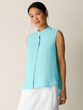 Organic Handkerchief Linen Mandarin Collar Sleeveless Shirt