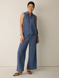 Woven Plissé Wide Leg Pant