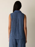 Woven Plissé Sleeveless Shirt