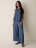 Woven Plissé Sleeveless Shirt