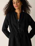 Organic Linen Band Mandarin Collar Shirtdress