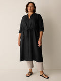 Organic Linen Band Mandarin Collar Shirtdress