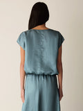 Lightweight Satin Shimmer Split Neck Square Top