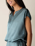 Lightweight Satin Shimmer Split Neck Square Top