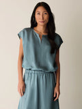 Lightweight Satin Shimmer Split Neck Square Top
