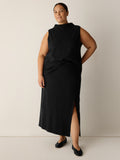 Stretch Jersey Knit Full Length Straight Skirt w/ Slit