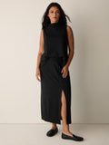 Stretch Jersey Knit Full Length Straight Skirt w/ Slit
