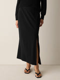Stretch Jersey Knit Full Length Straight Skirt w/ Slit