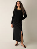 Stretch Jersey Knit Full Length Straight Skirt w/ Slit