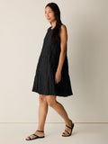 Crushed Silk Round Neck A-Line Dress