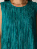 Crushed Silk Round Neck A-Line Dress
