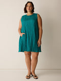 Crushed Silk Round Neck A-Line Dress
