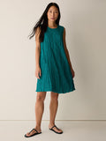 Crushed Silk Round Neck A-Line Dress
